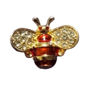 Bumblebee brooch pin enamel rhinestones gold tone red cute